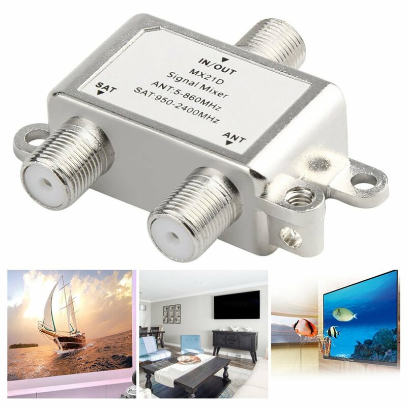 Divisor de satélite 2 en 1 de 2 vías, Cable de señal de TV resistente al agua, mezclador de señal de TV SAT/ANT, diplexor ligero y compacto
