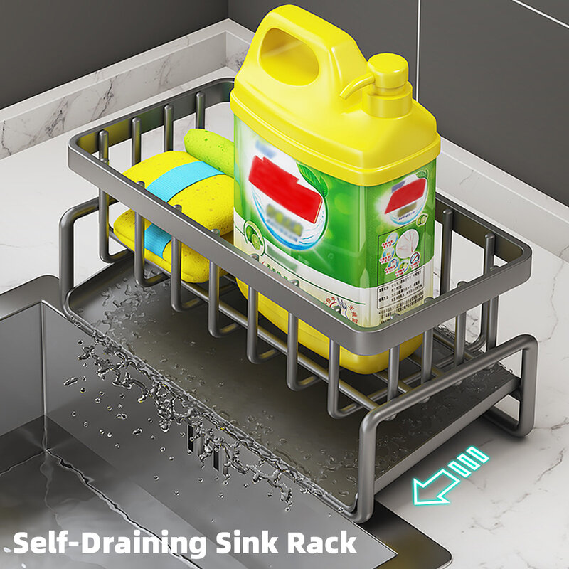 Self-draining Sink Shelf Stainless Steel Kitchen Sink Drain Rack Soap Sponge Holder Kitchen Sink Organizer