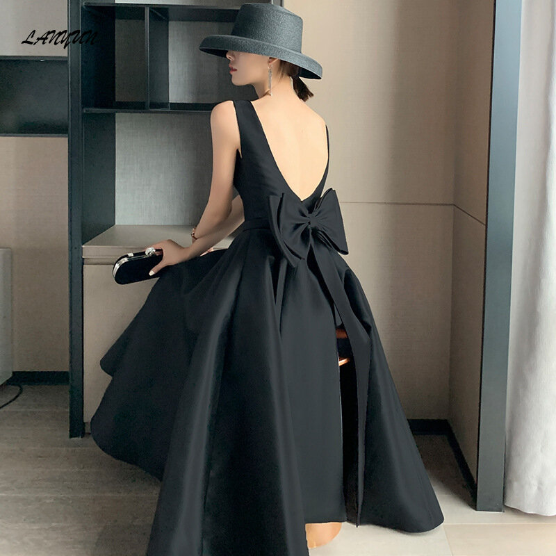 Женское вечернее платье с открытой спиной, Длинное Элегантное черное платье с большим бантом для гостей, бальное платье для выпускного вечера и дня рождения, лето 2024