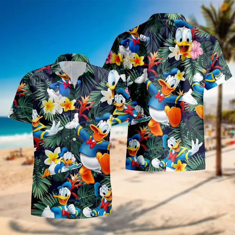 Гавайская рубашка с забавным Дональдом Даком, гавайская рубашка Disney, летняя пляжная рубашка для отпуска, модная винтажная рубашка на пуговицах