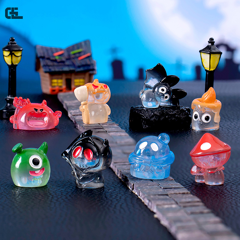 1pc Mini Halloween Monster Crystal Ball Ornament One-eyed/Pumpkin Monster Bat Micro Landscape Decor Dollhouse Miniature Toy