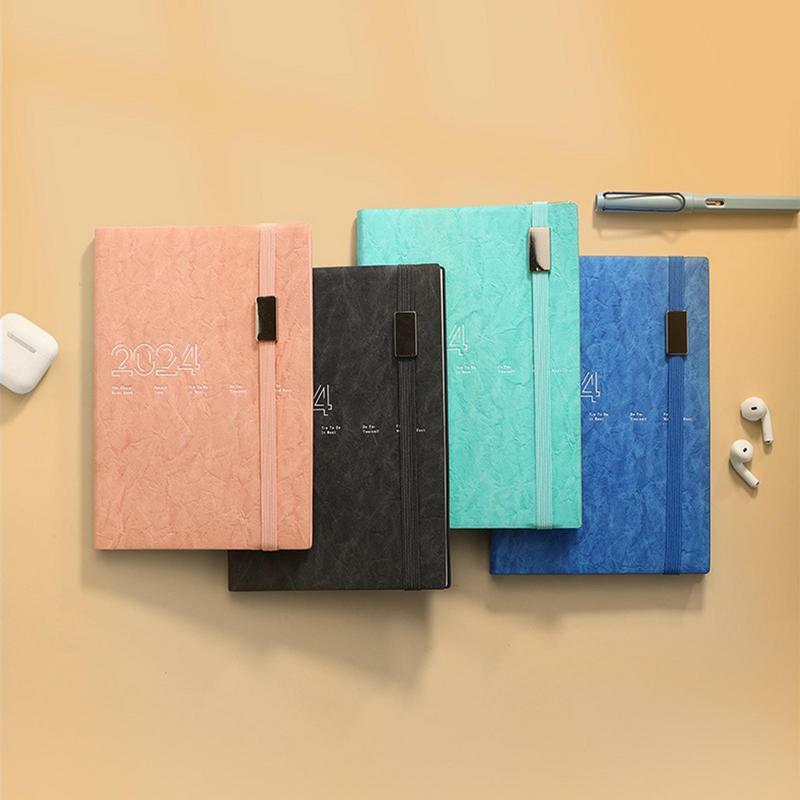 PU Leather Thick Paper Organizer, planejador semanal e mensal, para fazer a lista Notebook, Calendário Book, 8x5 ", 2024