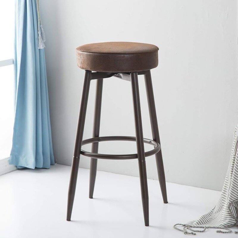 Swivel Kitchen Counter Stool, Industrial Backless Round Barstool with Cushion, 24 or 29 Inch Brown 1 Piece