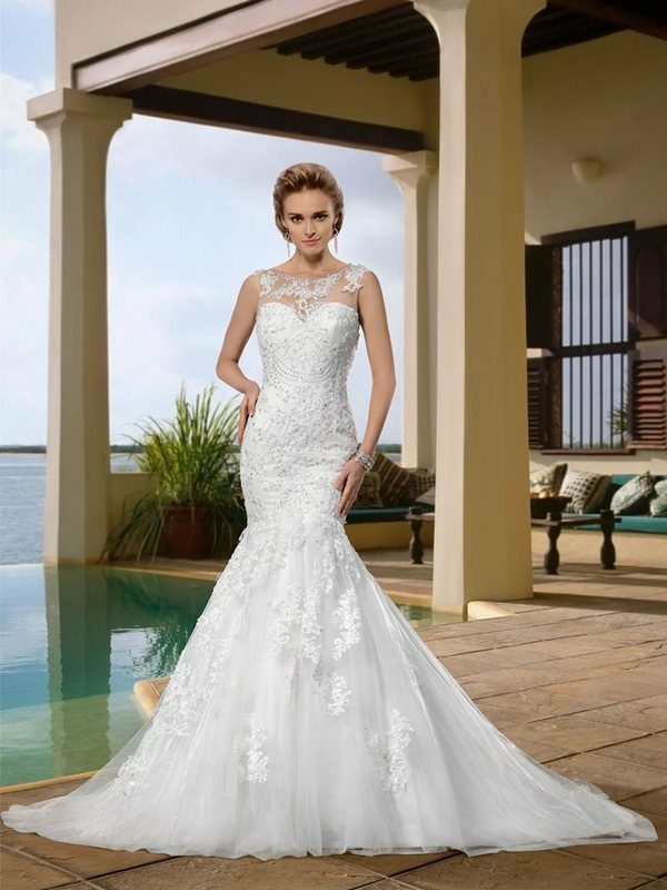 Gaun pernikahan 2024 rok Fishtail punggung terbuka seksi baru gaun pengantin Trailing putih renda larut air