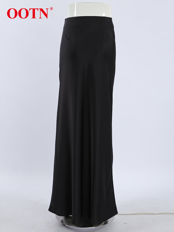 OOTN-faldas largas de satén para mujer, faldas elegantes de cintura alta, color negro, Rosa y Rojo, para oficina y primavera, 2024
