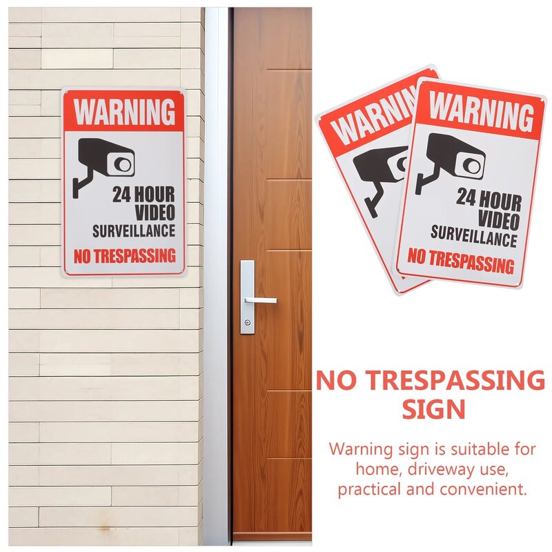 2 pcs Warning No Trespassing Signs 24 Hour Video Surveillance Caution Signs for Home