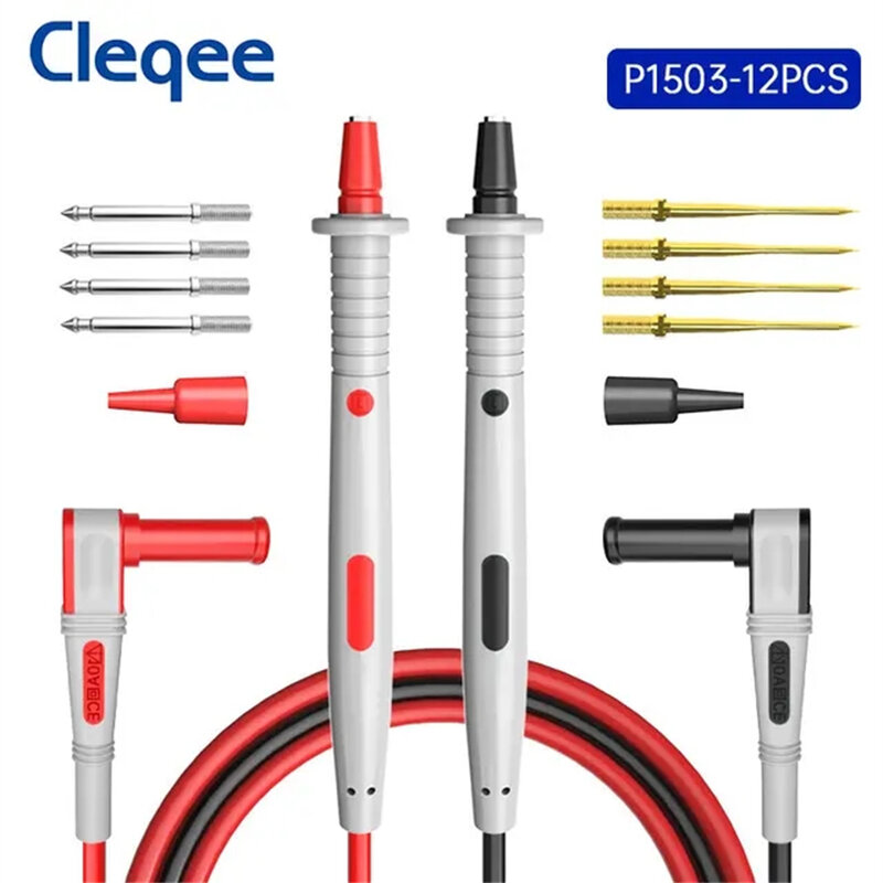 Cleqee-デジタルマルチメータプローブ,交換可能な針付きテストケーブルキット,デジタルマルチメータエンドインサート用のUタイプのインサート