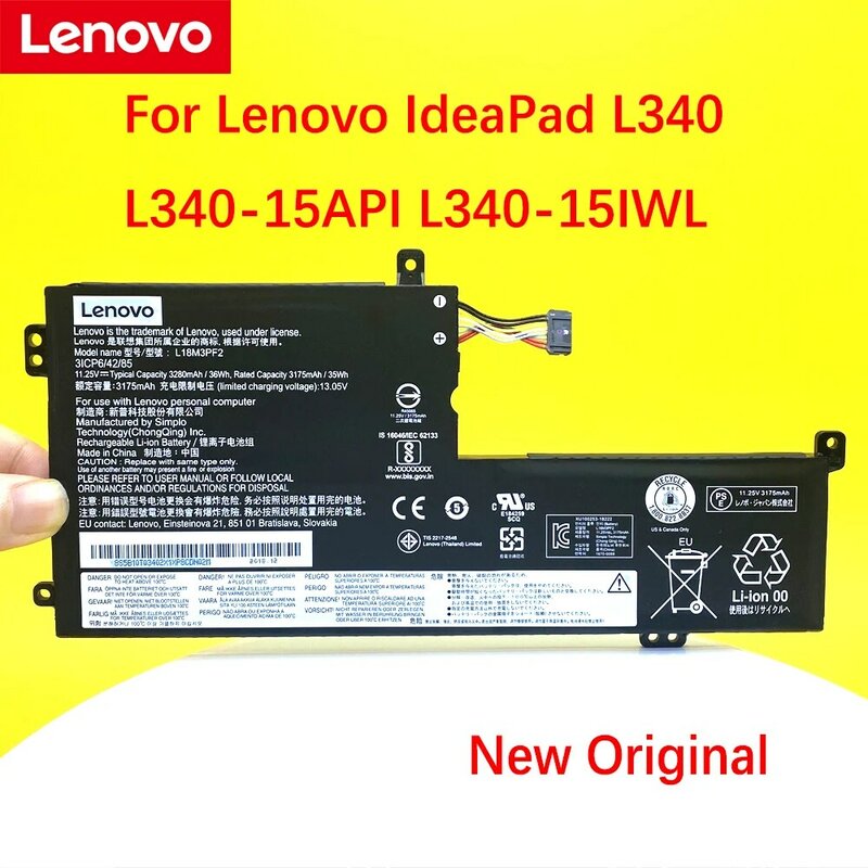 Batería Original L18M3PF2 para portátil Lenovo IdeaPad L340, L340-15API, L18D3PF1, L18L3PF1, L18C3PF2, 11,25 V, 36WH, nueva