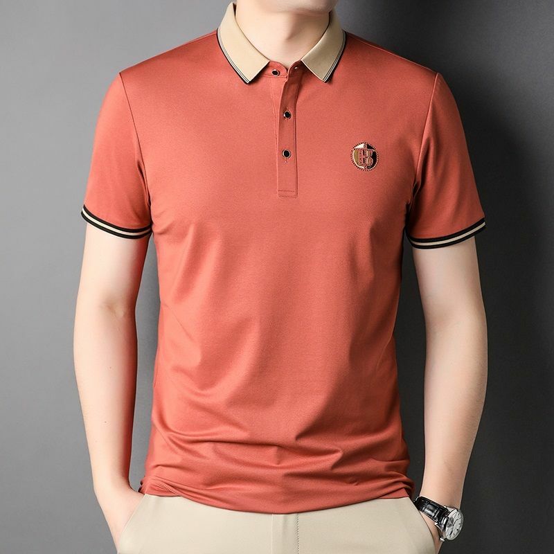 Camisa polo manga curta masculina, bordado com contraste, botão Letter Lapel, blusa casual de algodão versátil, moda coreana, verão