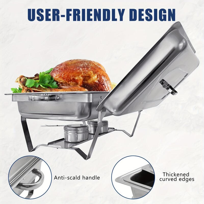 4pcs, Chafing Dish Buffet Set 8QT Stainless Steel Food Warmer Chafer Complete Set With Water Pan, Chafing Fuel Holder