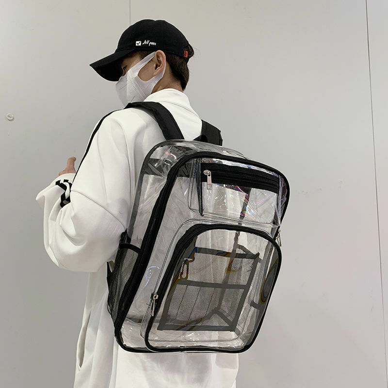 Plecak 2023 letnie nowe modne PVc przezroczyste Unisex plecaki z zamkiem błyskawicznym o dużej pojemności w stylu ulicznym