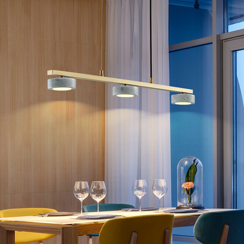 Lampu Gantung Marmer Nordic untuk Ruang Makan Foyer Kamar Tidur Lampu Liontin Emas Lampu Suspensi Pelat Panjang Di Atas Meja