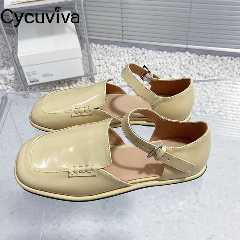 Zapatos planos de piel auténtica para Mujer, Sandalias romanas con punta cruzada, zapatos planos de marca de diseñador para verano