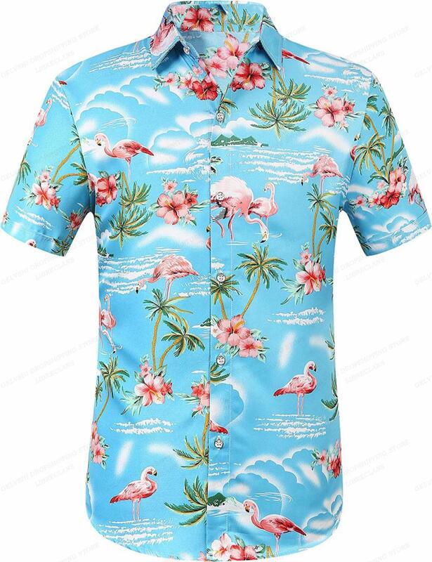 Camisas hawaianas para hombre y mujer, camisa de playa de manga corta a la moda, blusa masculina con cuello vuelto, ropa informal Alohas para verano