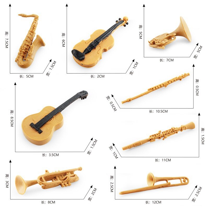 Флейта-тромбон, флейта, саксофон, модель скрипки, гитары, статические настольные украшения