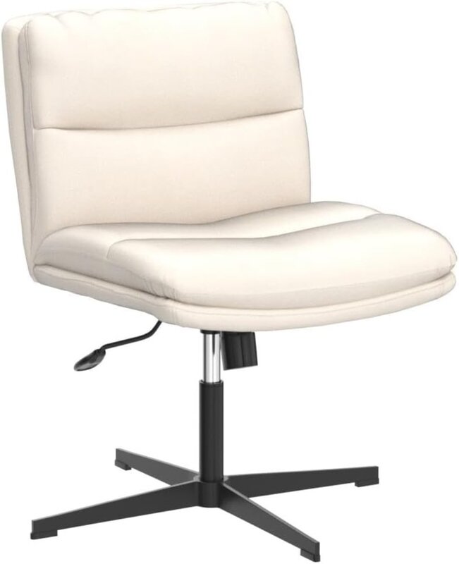 EMIAH Armless Office Desk Chair No Wheels PU-Padded Vanity Mid-Back Ergonomic Home Computer Comfortable Adjustable Swivel Task
