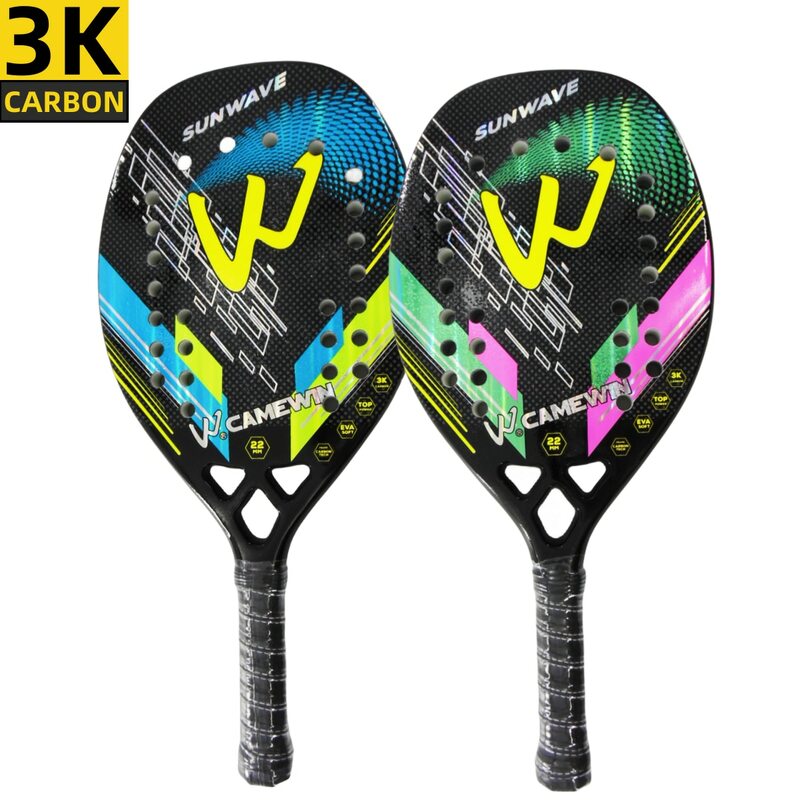 Racchetta da Beach Tennis 3K Camewin Full Carbon Fiber Rough Surface Outdoor Sports Ball Racket per uomo donna adulto Senior Player