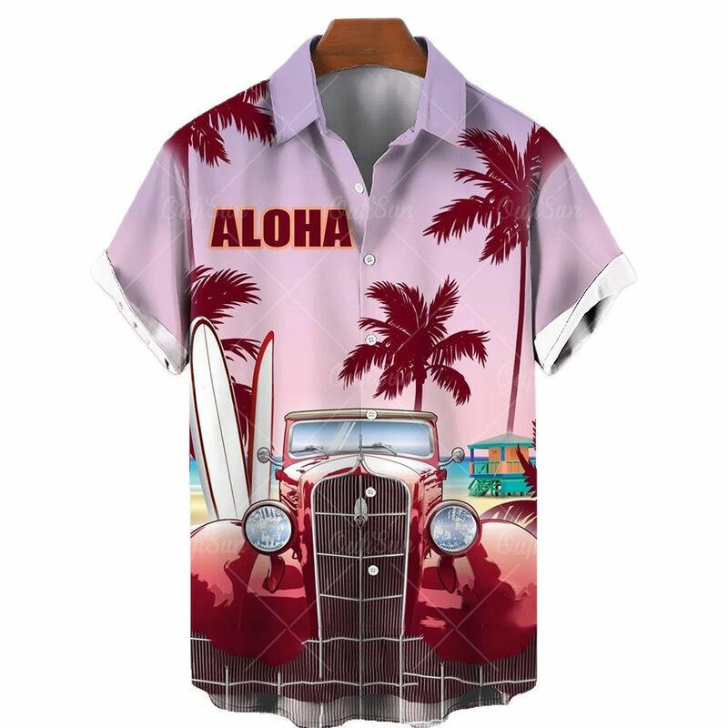 Seaside Holiday Take Men's Short Sleeve Collar Shirt New Handsome Loose Sand Beach Of Hawaii Big Yards Camisa Floral Casual