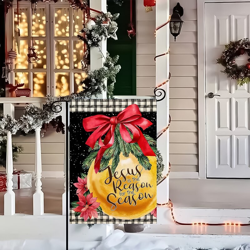 Drapeau de jardin imprimé double face, cloche, bonhomme de neige, wapiti, décoration de cour de ferme de Noël, hors mâts, 1 pièce