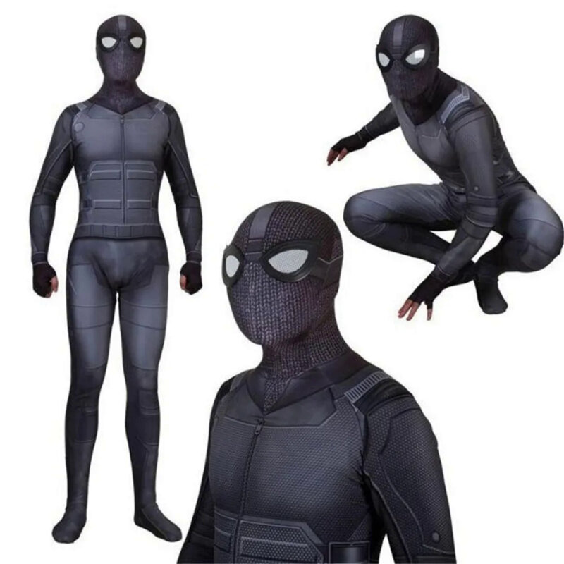 Costume d'Halloween Noir Spidercosplay pour Adulte et Enfant, Combinaison de ix, Stealth, Zentai Trempé
