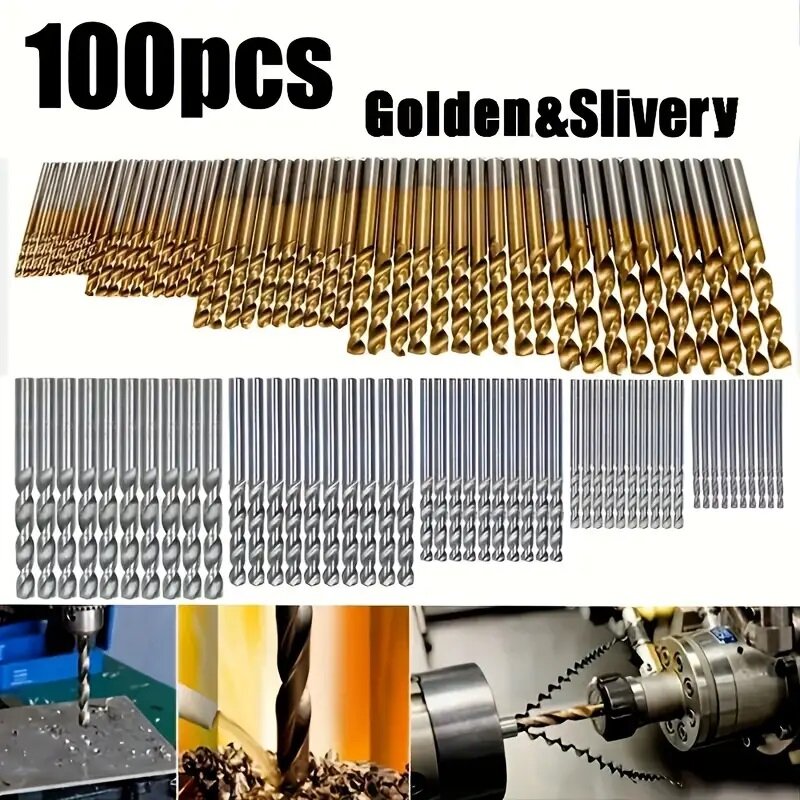 100-Piece HSS Titanium Coated Twist Drill Bit Set with Storage Case for Professional Woodworking Hole Opener Power Drill Punch