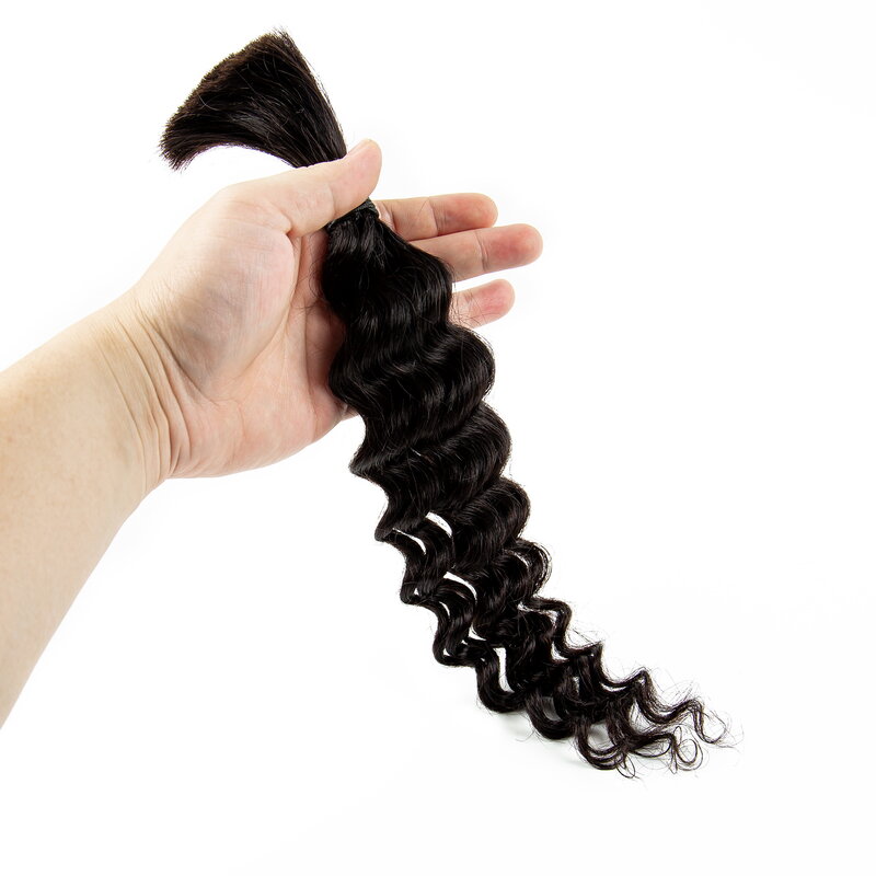 Microtrenzas de cabello humano brasileño Remy, extensión de cabello Natural, negro, a granel, para trenzado sin trama, onda profunda