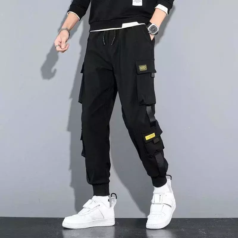 Calça cargo de spandex com ajuste regular masculina, calça justa, motociclista Harajuku, Y2k, estilo coreano, alta qualidade, moda verão