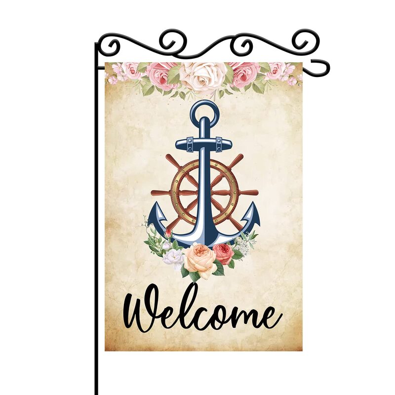 Rustic Anchor and Compass Garden Flag Polyester Double Sided Boat Flag for Patio Outdoor House Yard Lawn Terrace Decorative Flag
