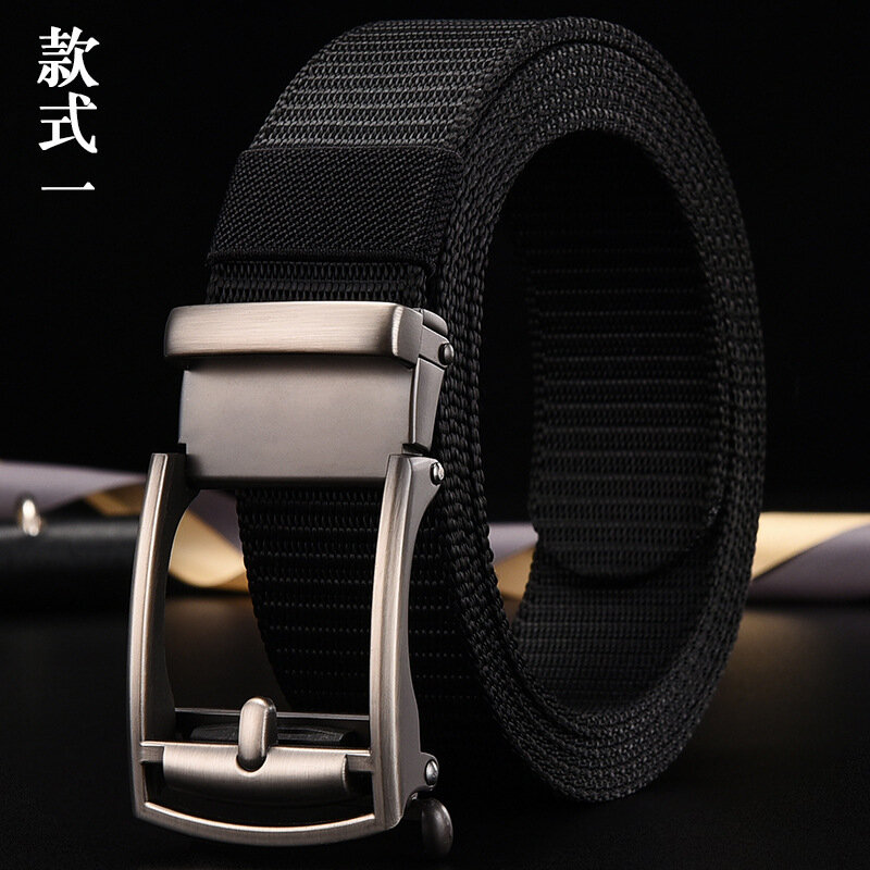 Cinturón de nailon de imitación de lona con hebilla automática para hombres, cinturón de negocios Simple e informal, cinturón de pantalones de moda de gran tamaño