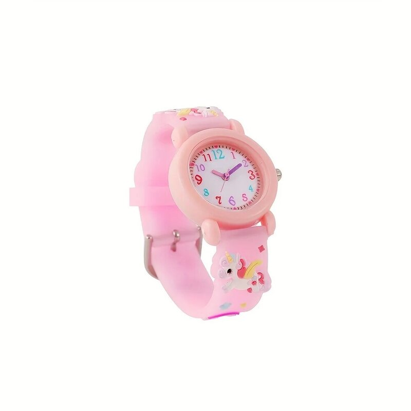 Unicórnio quartzo relógio para meninas, bonito e durável, padrão dos desenhos animados, cor doce, 1pc