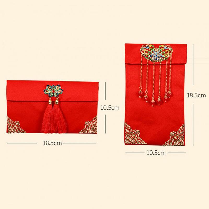 Bolsa de dinero de la suerte de seda sintética, sobre rojo chino, fácil de llevar, rectangular, exclusivo, toque festivo