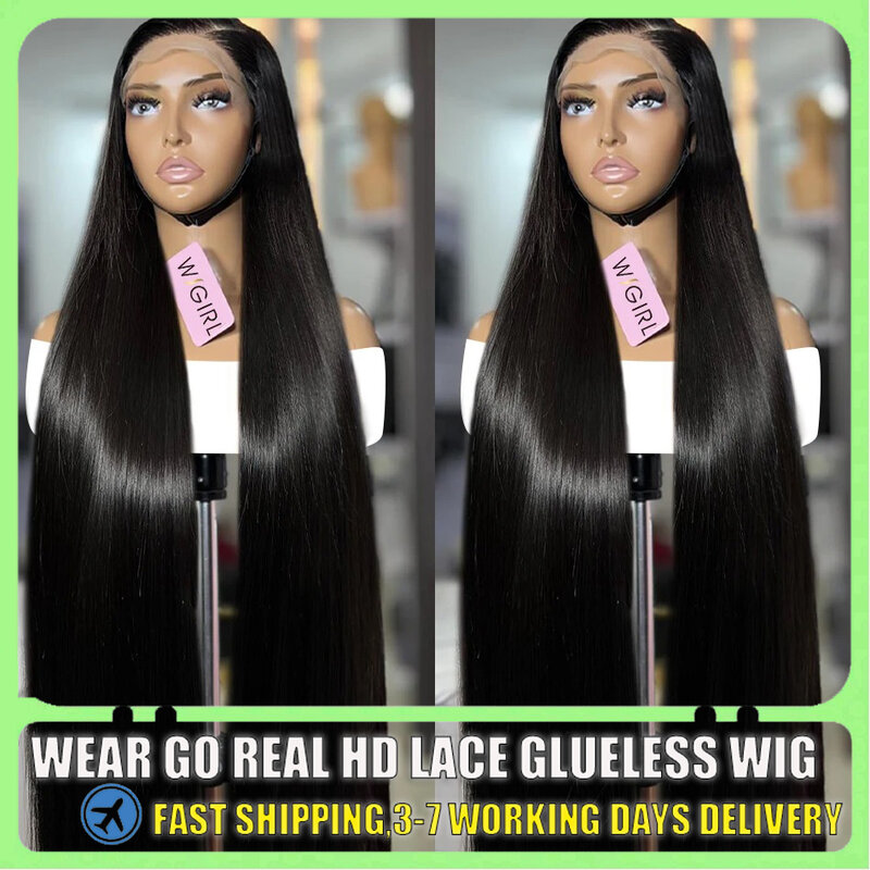 Pelucas de cabello humano con encaje Frontal HD para mujer, pelucas rectas de encaje Frontal transparente, prearrancadas, 13x4, 13x6