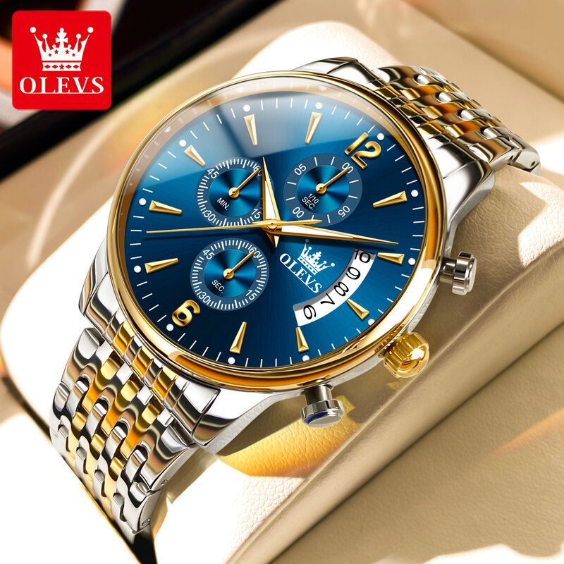 OLEVS-reloj analógico de acero inoxidable para hombre, nuevo accesorio de pulsera de cuarzo resistente al agua con cronógrafo, complemento Masculino deportivo de marca de lujo con diseño moderno