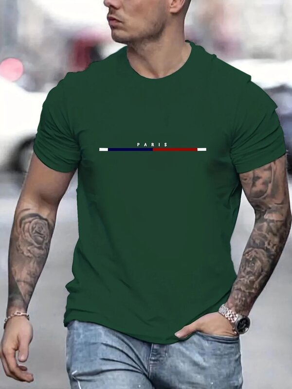 T-shirt imprimé à manches courtes pour hommes, Hip Hop, At Casual, Sports, Mode masculine, Coton, Respirant, Extérieur