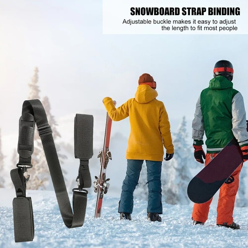 Correias de nylon snowboard com almofada antiderrapante, Esqui Pole Carrier, Correias de alça, Proteção Pole Tie, Acessórios esportivos ao ar livre