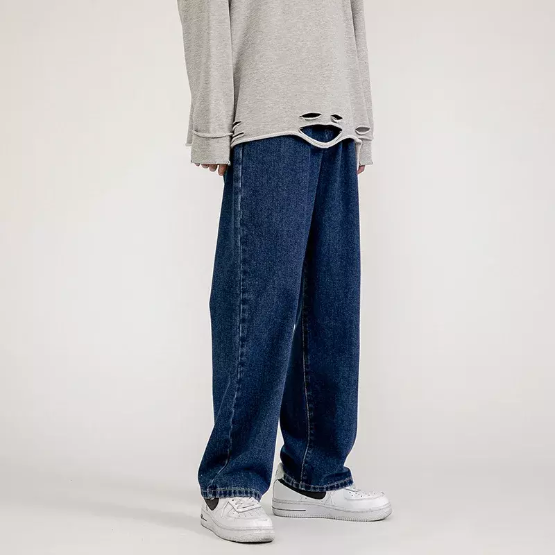 Модные мужские мешковатые джинсы в Корейском стиле, классические мужские прямые широкие брюки в стиле унисекс, джинсовые брюки в стиле хип-хоп