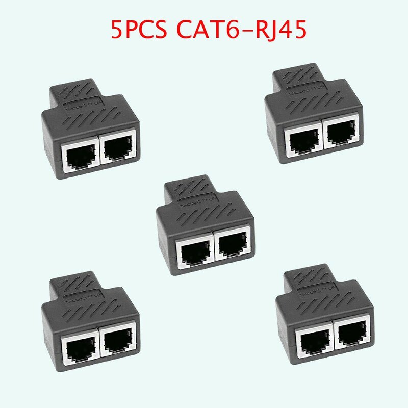Cabo de Rede Ethernet Splitter, Porta de Cabo RJ45, 1 a 2 Lan, Extender Conector Adaptador Plug, Dividido em Dois Divisor, 5PCs DIY