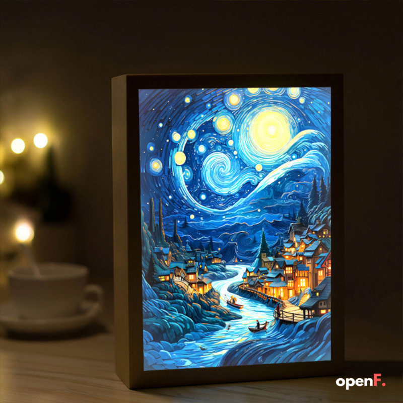 Van Gogh Art Anime LED Light Painting Room Decor, bezprzewodowe ładowanie nastrojowe światło, dekoracja ścienna lampy USB, lampka nocna prezent do domu
