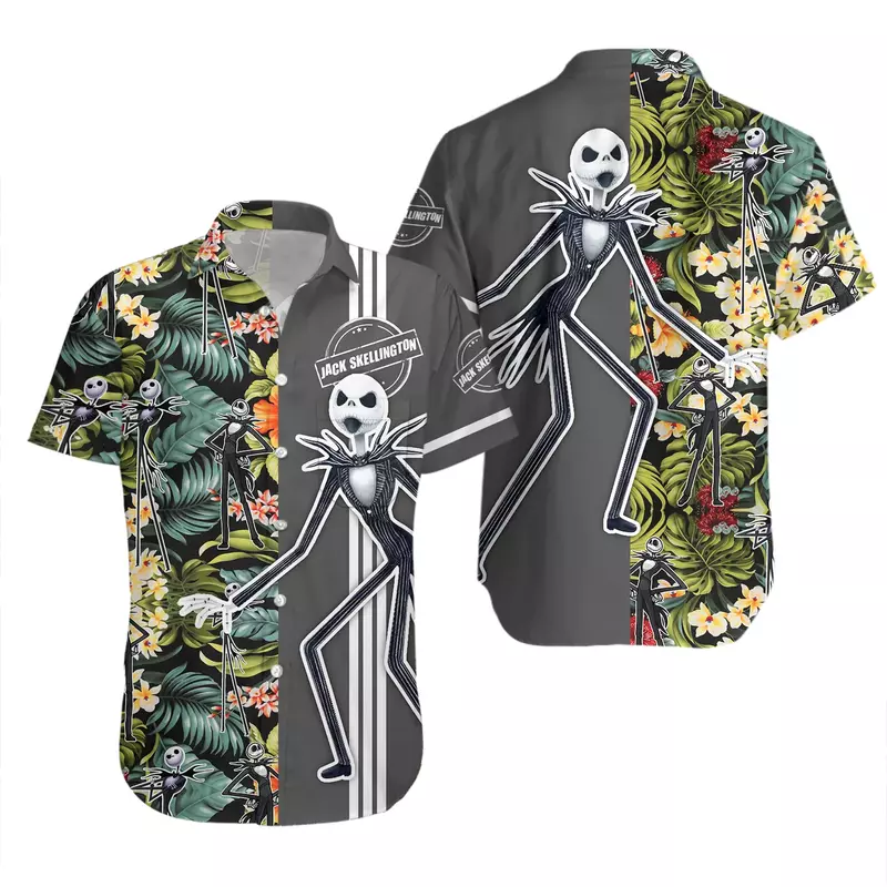 Гавайская рубашка с коротким рукавом и пуговицами, с принтом Джека Скеллингтона