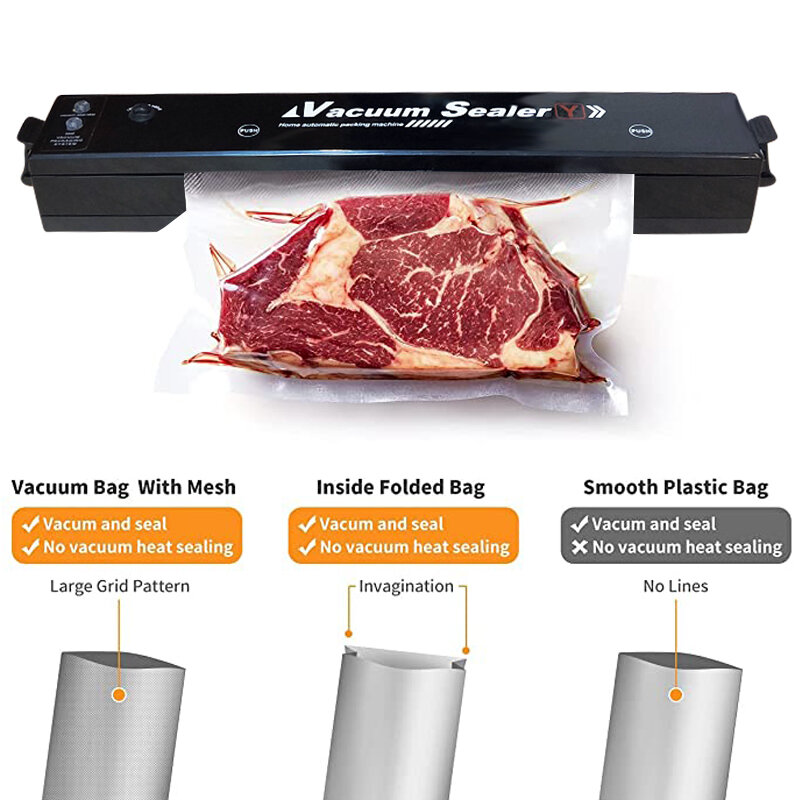 Electric Vacuum Sealer Packaging Machine for Home Kitchen Including 10pcs Food Saver Bags 220V Automatic Vacuum Food Sealing