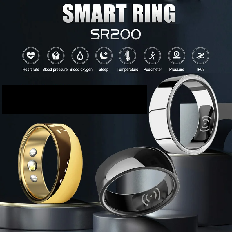 Smart Ring SR200 Gold Heart Rate Blood Pressure Blood Oxygen Temperature Sleep Calories Health Multilingual Fitness Tracker Ring
