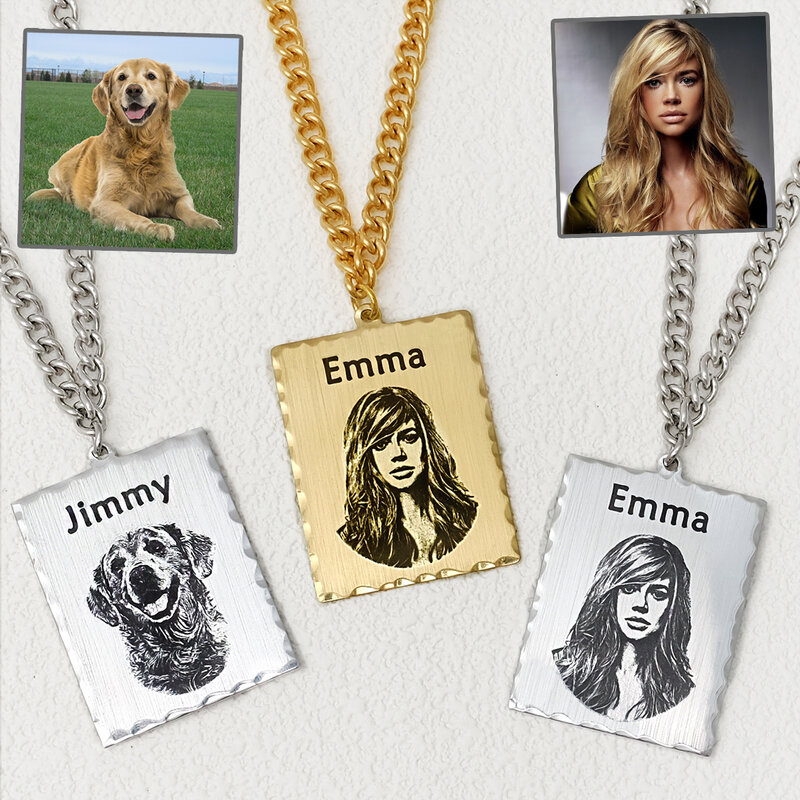 Personalized Photo Necklac Hip Hop Jewelry Custom Memory Pendant Necklace with Picture Name Necklace Birthday Gift for Her Him