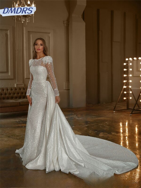 Charming Long-Sleeved Bridal Dresses 2024 Luxurious Appliquéd Wedding Dress Romantic Tulle Floor-length Dress Vestidos De Novia