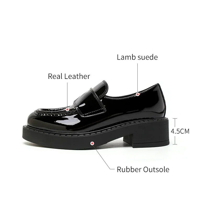 รองเท้า Lefu ส้นหนาของผู้ชายใหม่รองเท้า2024ฤดูใบไม้ผลิรองเท้าส้นสูงสีดำหนังแท้หนึ่งขั้นตอนลำลองขนาด39-45