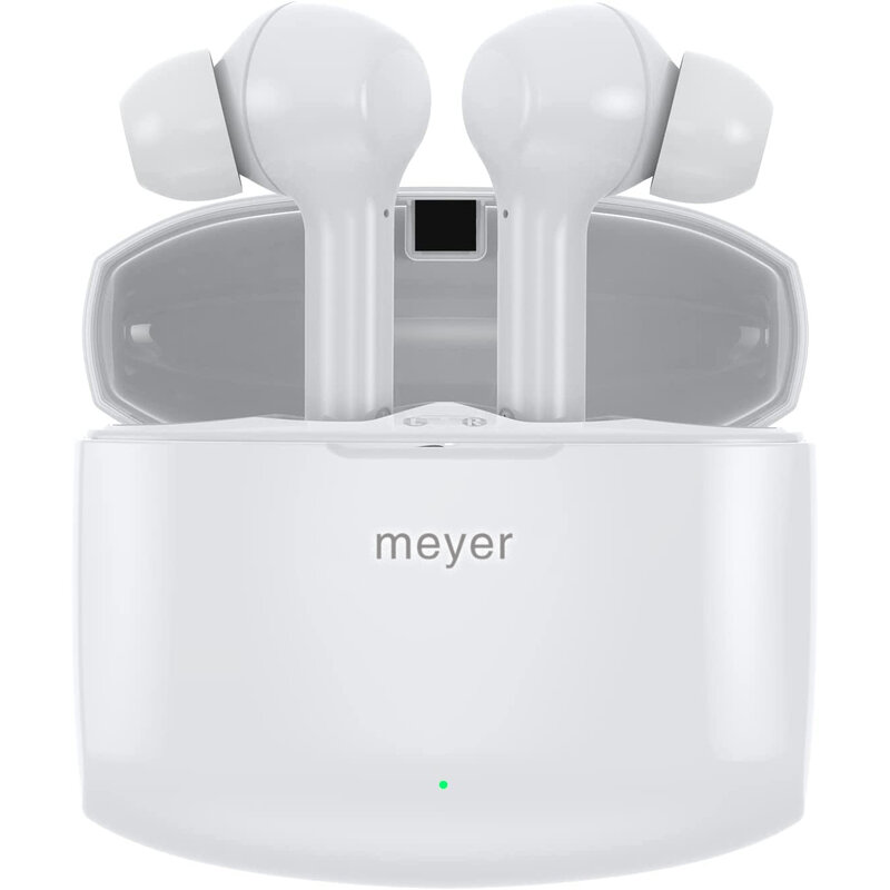 Meyer fones de ouvido bluetooth fones de ouvido, fones de ouvido sem fio com caso de carregamento controle de toque in-ear fone de ouvido, branco