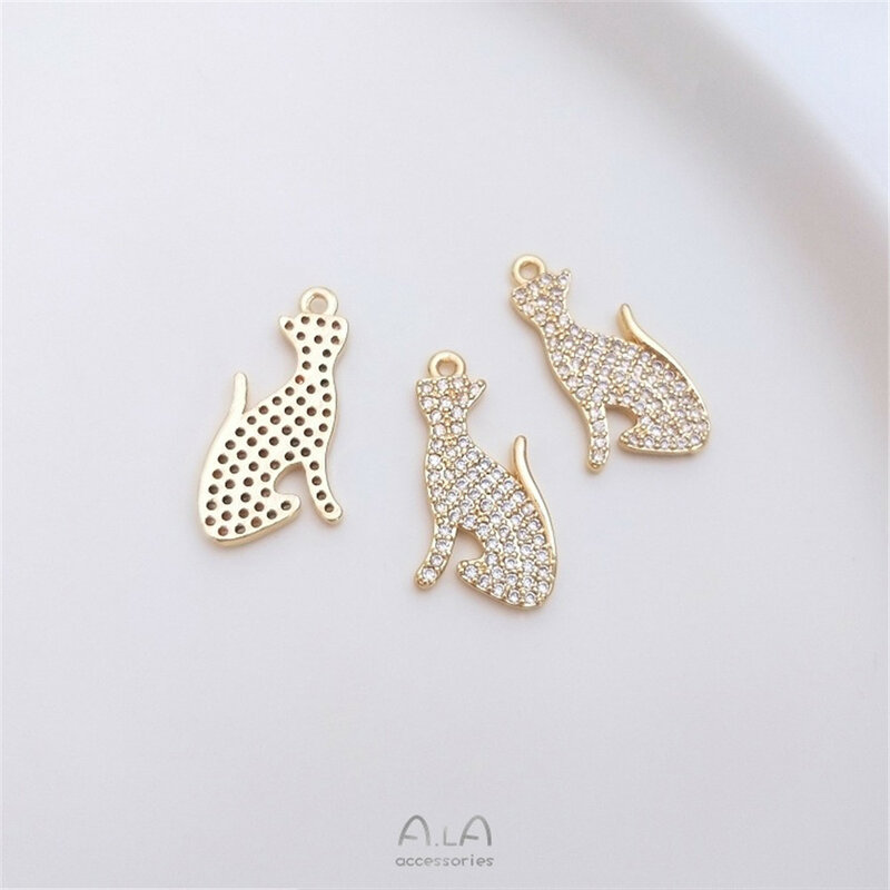 Micro-inlaid Zircon 14K Gold Cat Pendant Accessories Handmade Diy Earrings Leopard Pendant K122