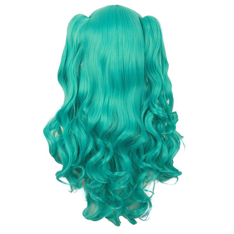 Cos peruca longa encaracolada feminina, Lolita Grip rabo de cavalo, onda grande, anime verde, cabeça cheia