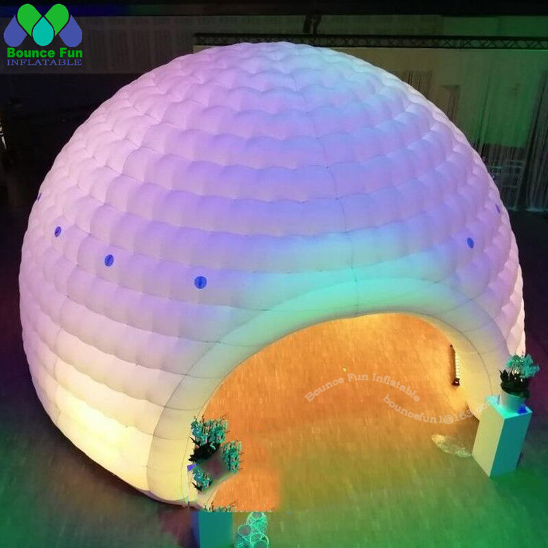 Tenda Kubah Tiup LED Raksasa Khusus Asli dengan Pembukaan Besar Tenda Udara Luar Ruangan Tenda Rumah Icegloo untuk Pesta Wedd