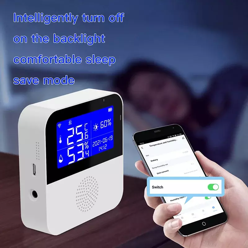 WiFi Tuya Smart Life LED Display Temperature Humidity Sensor Living Room Office Indoor Aquarium Water Temperature Detector Line