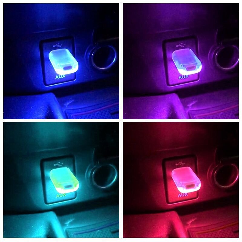 Mini luz de ambiente de coche 7 en 1 USB, Control de música táctil, Mini luz LED decorativa, luz ambiental de coche, luz nocturna colorida en coche